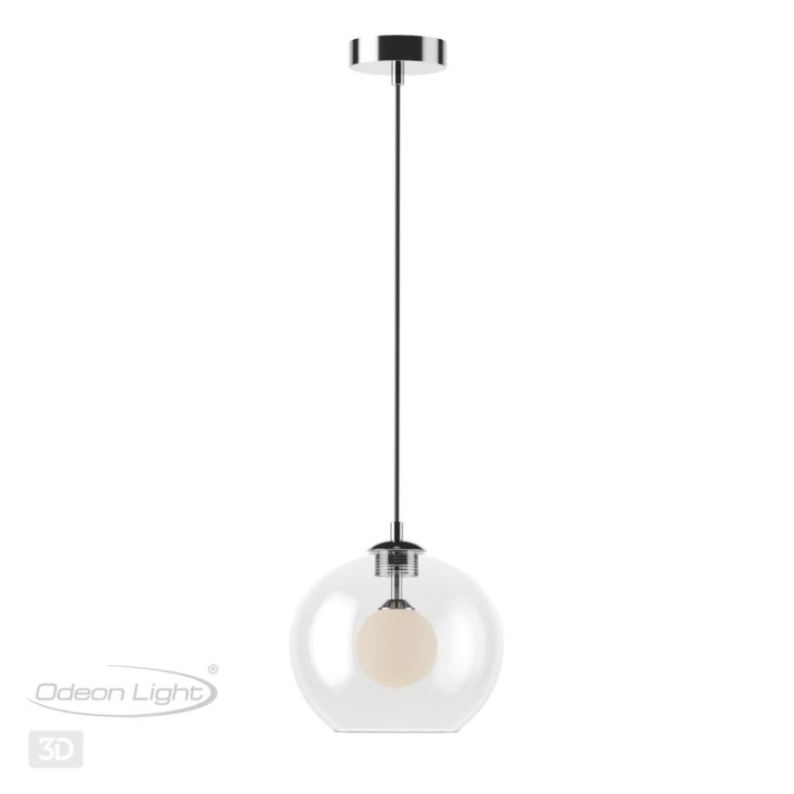 Подвес ODEON LIGHT 4955/1 LOSTAR хром/ белый/прозрачный/стекло