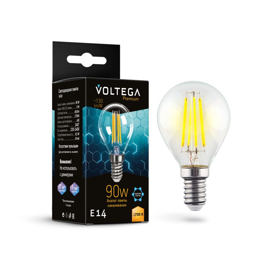 Лампочка Voltega 7221 Voltega Globe E14 9W Graphene Прозрачный