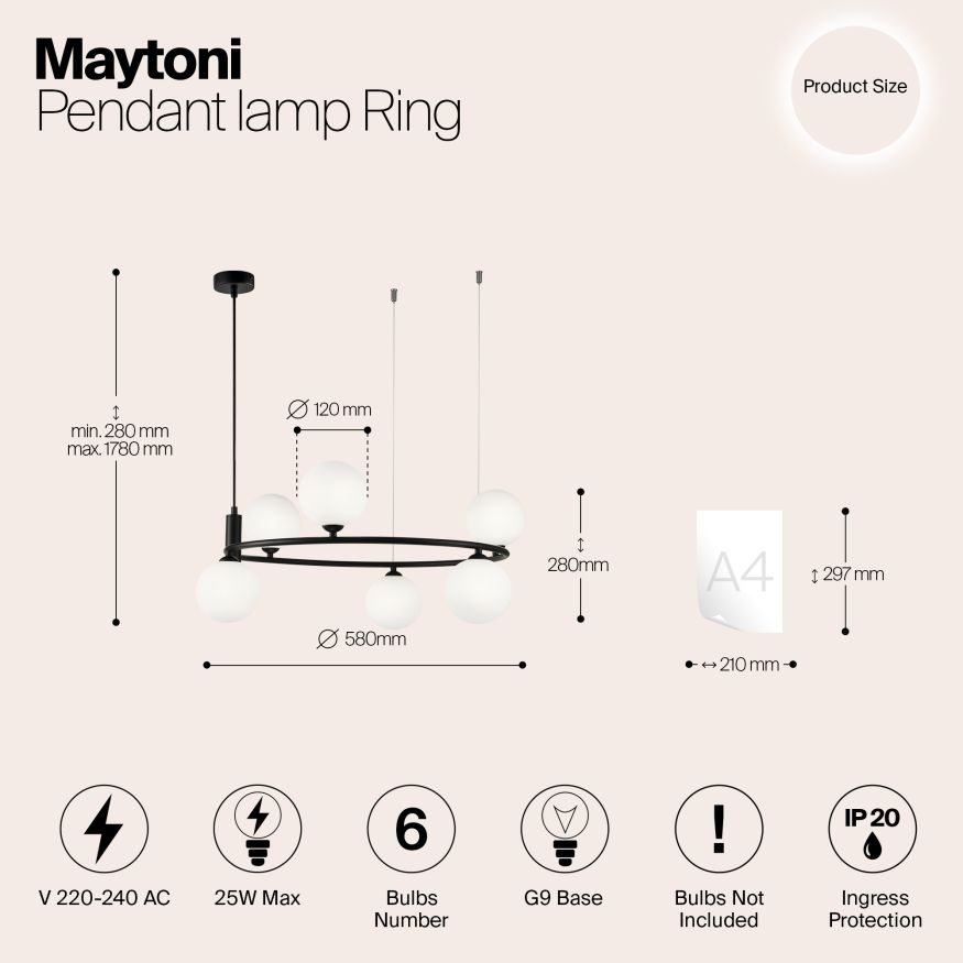 Подвесной светильник Maytoni MOD013PL-06B Maytoni Ring Черный