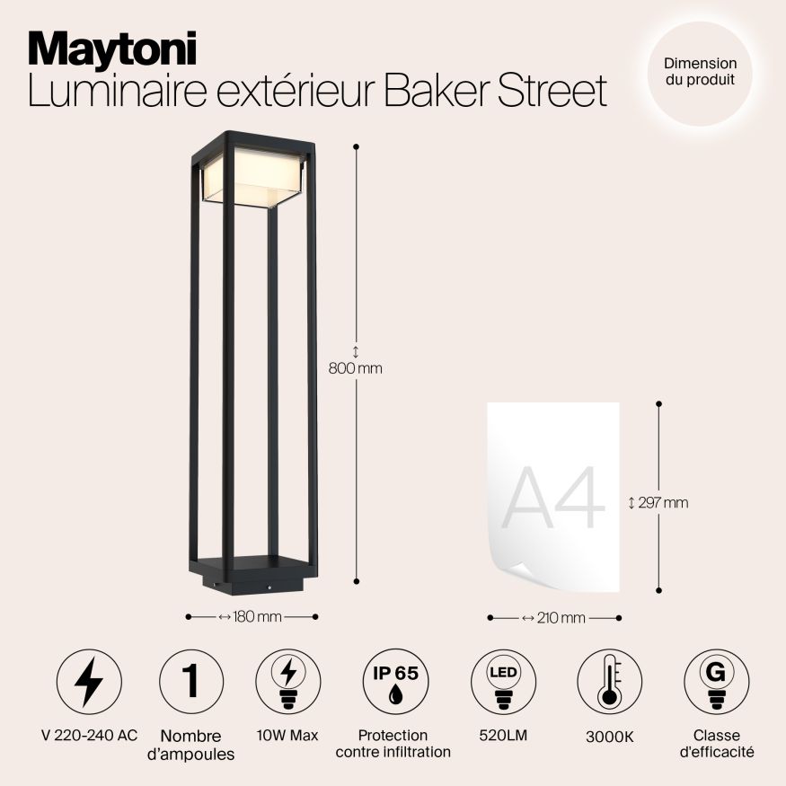 Ландшафтный светильник Outdoor O021FL-L10B3K MAYTONI Baker Street Черный