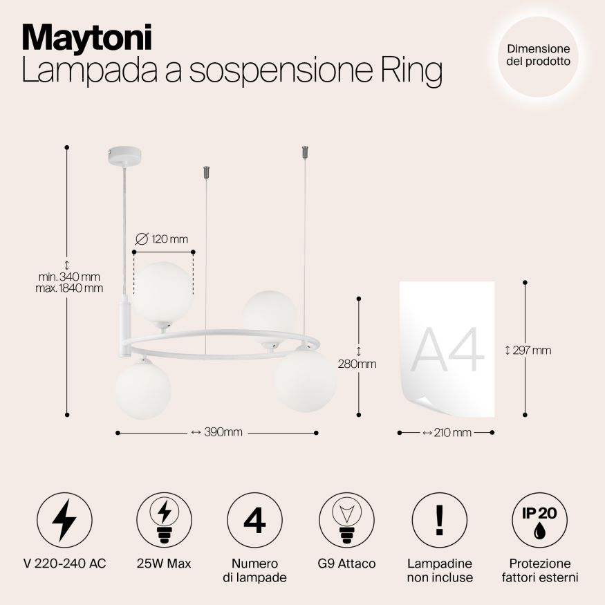 Подвесной светильник Maytoni MOD013PL-04W Maytoni Ring Белый