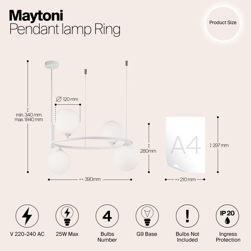Подвесной светильник Maytoni MOD013PL-04W Maytoni Ring Белый