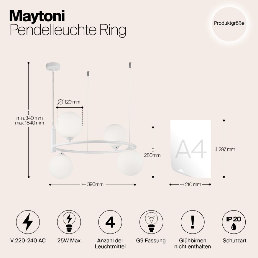 Подвесной светильник Maytoni MOD013PL-04W Maytoni Ring Белый