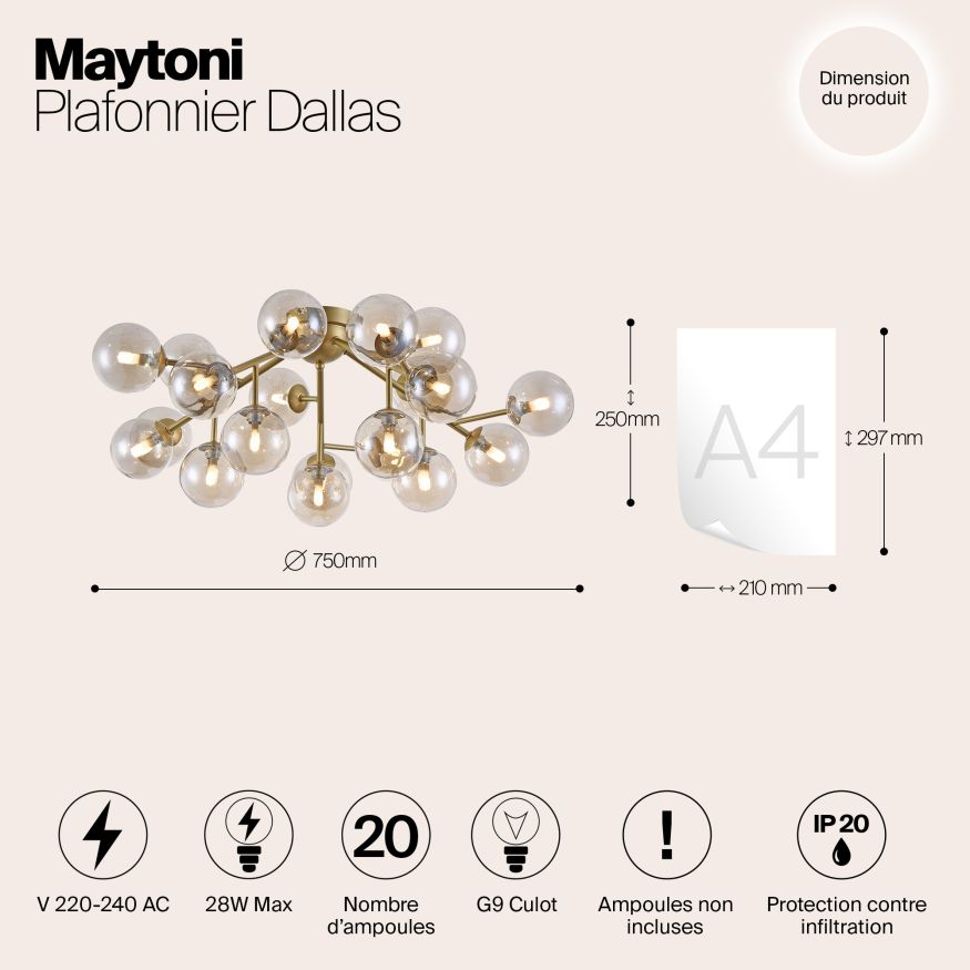 Потолочный светильник Maytoni MOD545PL-20G Maytoni Dallas Золото