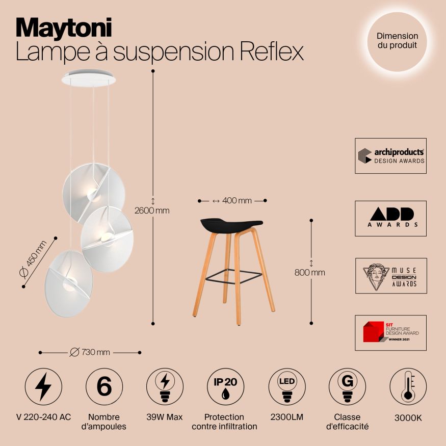 Подвесной светильник Maytoni MOD154PL-L6W3K1 Maytoni Reflex Белый