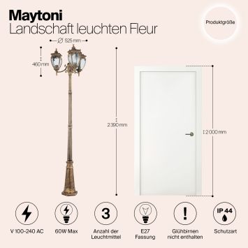 Садово-парковый светильник Outdoor O414FL-03GB MAYTONI Fleur Черный с Золотом