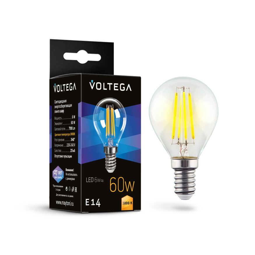 Лампочка Voltega 7213 Voltega Globe 6W Прозрачный