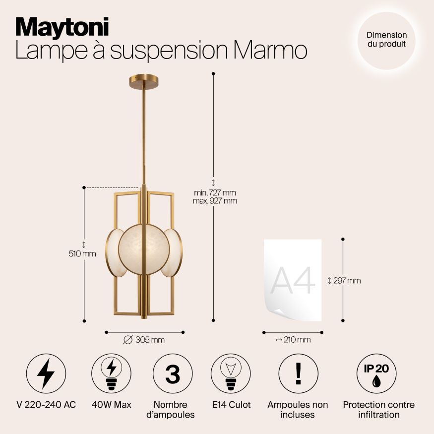Подвесной светильник Maytoni MOD099PL-03G Maytoni Marmo Латунь