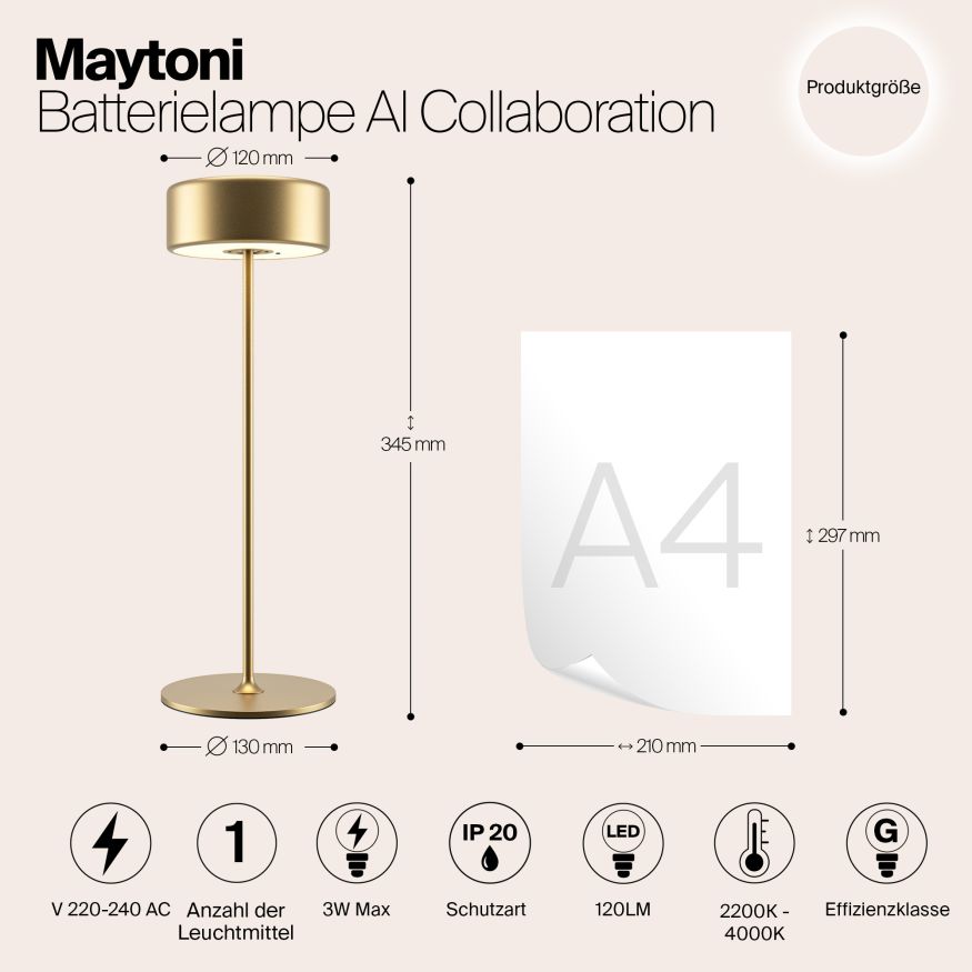 Аккумуляторный светильник Maytoni MOD229TL-L3G3K2 Maytoni AI Collaboration Золото