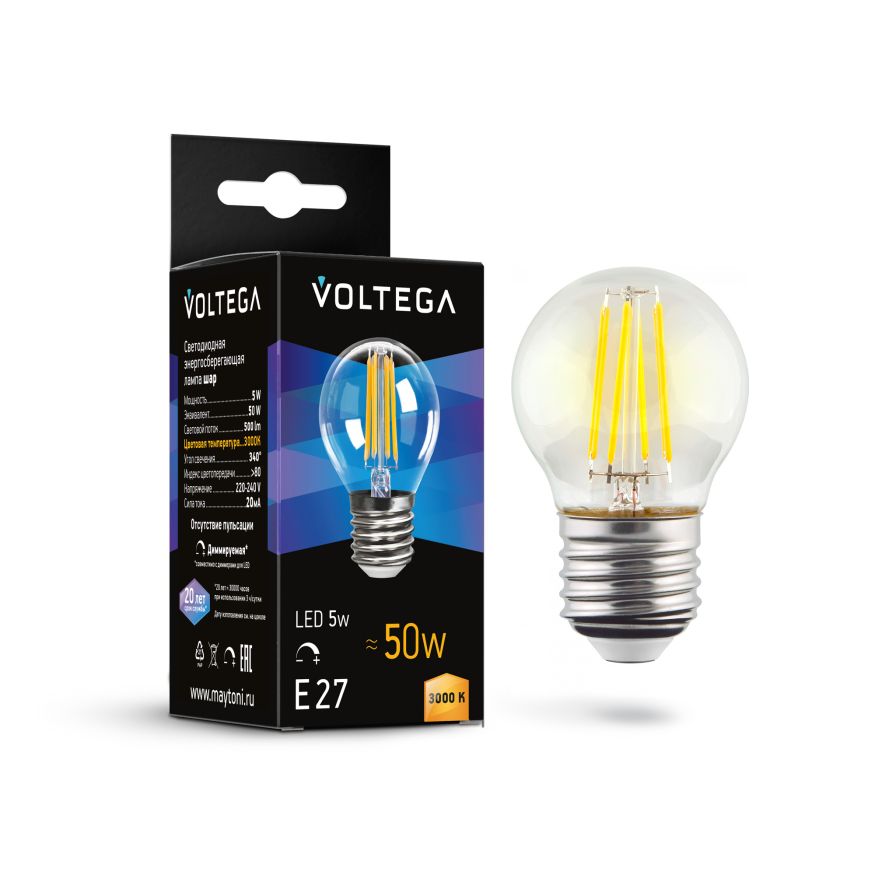 Лампочка Voltega 7202 Voltega Globe dim 5W Прозрачный