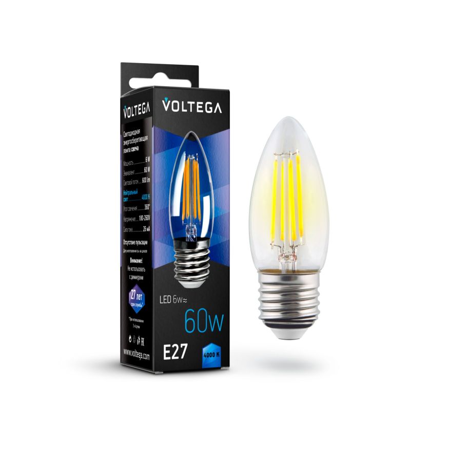 Лампочка Voltega 7029 Voltega Candle E27 6W Прозрачный