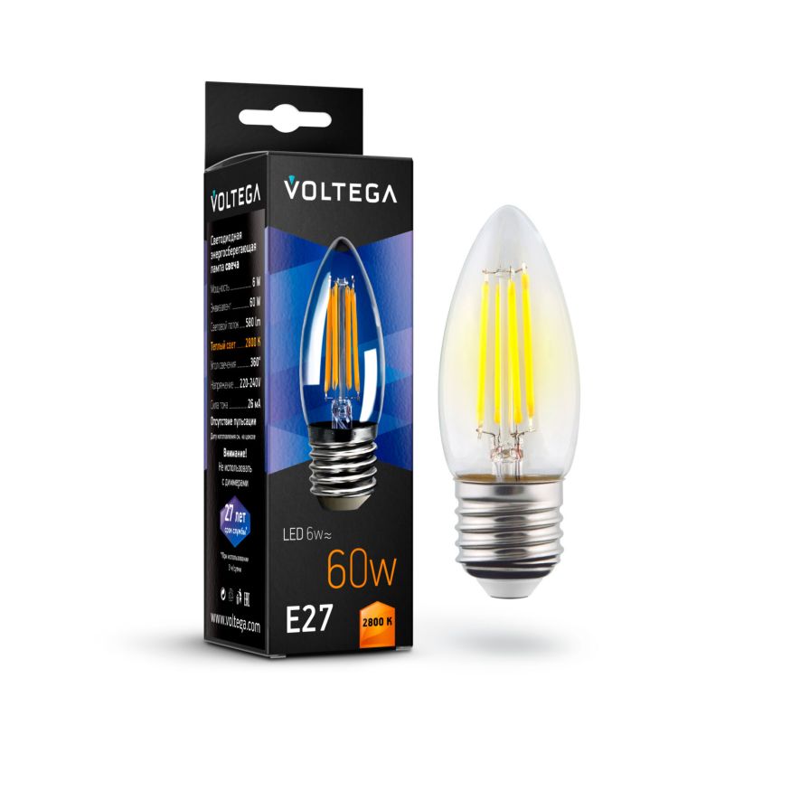 Лампочка Voltega 7046 Voltega Candle E27 6W Прозрачный