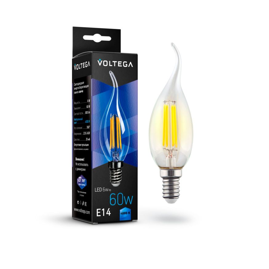 Лампочка Voltega 7018 Voltega Candle wind 6W Прозрачный