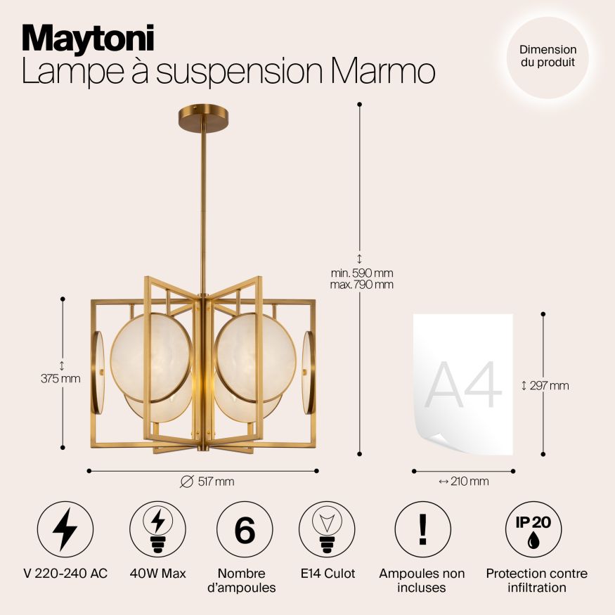 Подвесной светильник Maytoni MOD099PL-06G Maytoni Marmo Латунь
