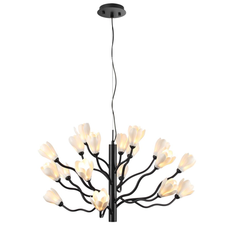 Люстра ODEON LIGHT 5090/18 GARDI черный мат./белый/фарфор