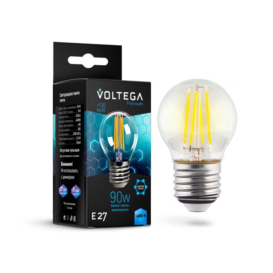 Лампочка Voltega 7139 Voltega Globe E27 9W Graphene Прозрачный