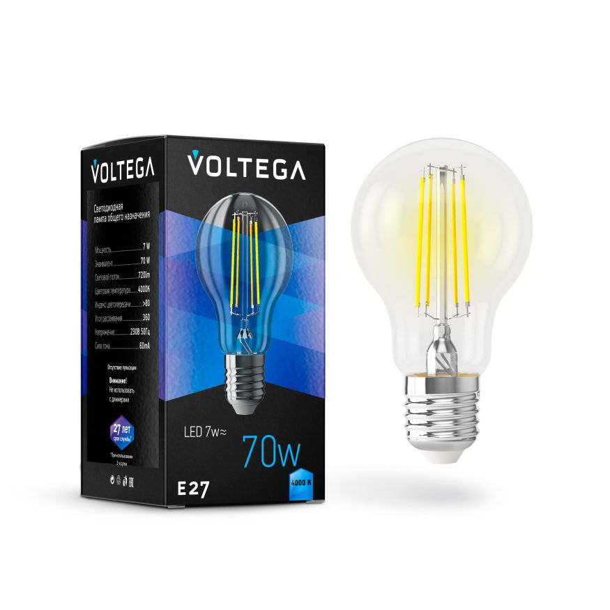 Лампочка Voltega 7141 Voltega General purpose bulb E27 7W Прозрачный