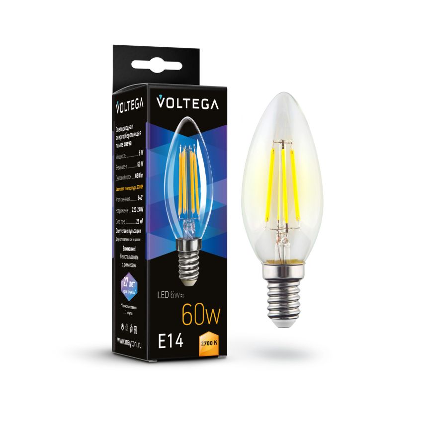 Лампочка Voltega 7197 Voltega Candle 6W Прозрачный
